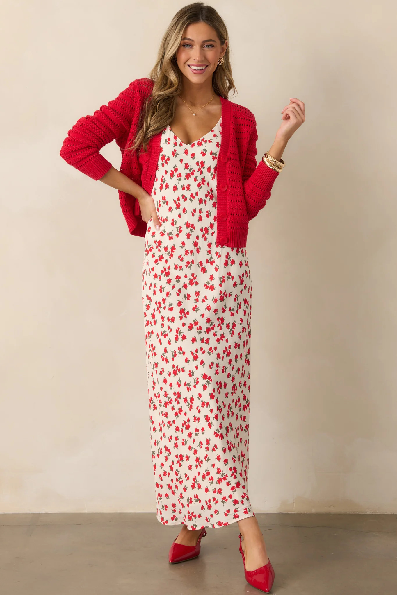 Z Supply Hana La Rosa Ivory Sea Salt Ditsy Maxi Dress | Red Dress