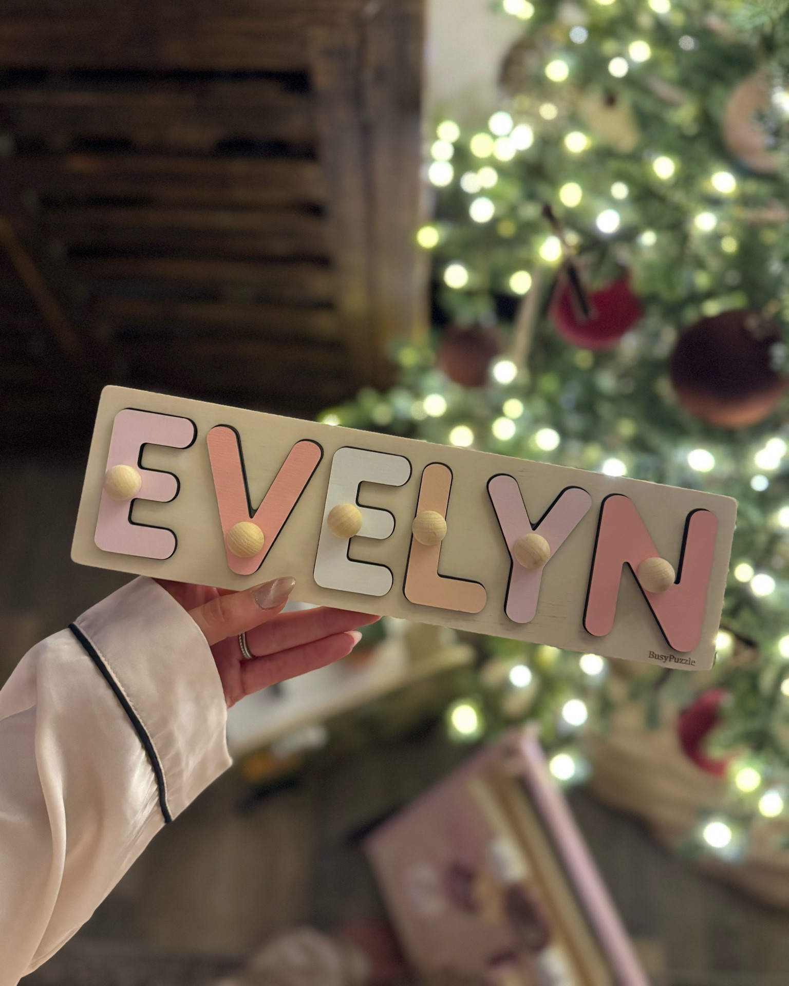 Evelyn’s name puzzle finally came after Christmas. It’s perfect! We engraved the back with a special note from us just like we did for Ollie’s first Christmas 🩷 both of theirs match their rooms! 

Name puzzle, gift ideas, babygirl gifts, puzzles 

#LTKKids #LTKBaby #LTKGiftGuide