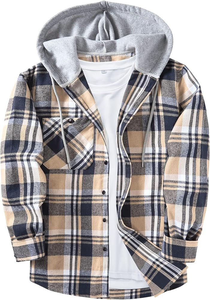 ZITY Flannel Hoodie Shirts Plaid Shirt Jackets with Pocket | Amazon (US)