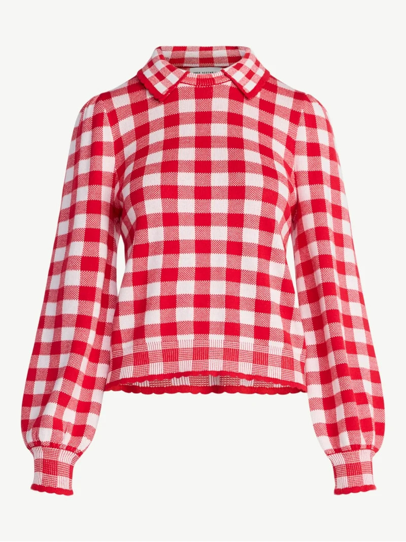 Free Assembly Women's Collared Sweater with Long Puff Sleeves, Midweight, Sizes XS-XXL | Walmart (US)