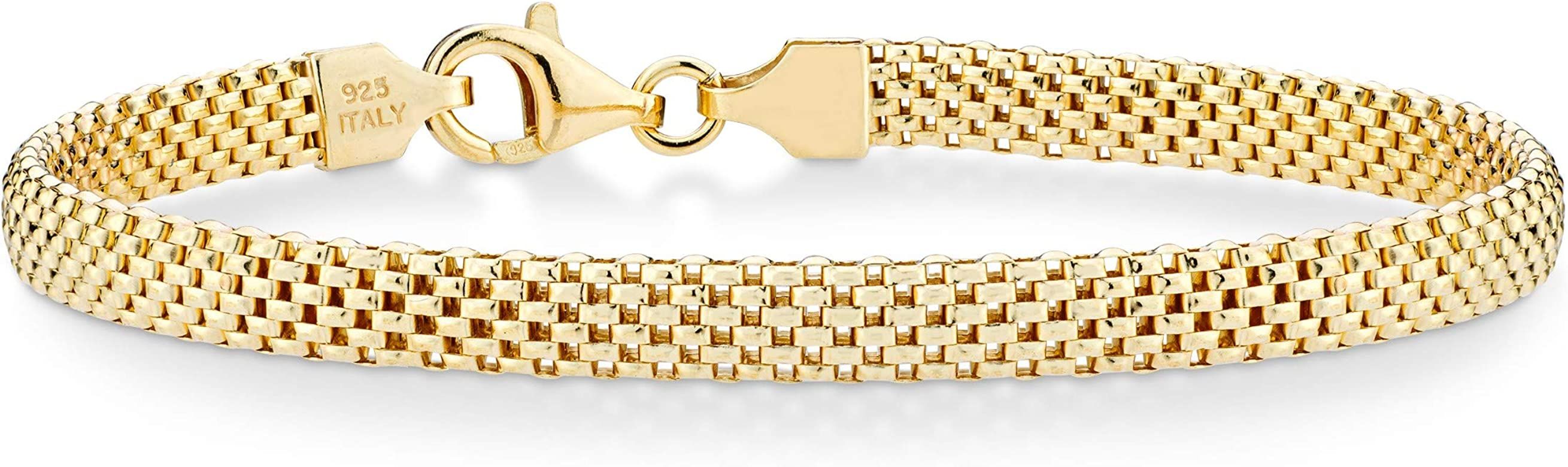 Miabella 18K Gold Over Sterling Silver Italian 5mm Mesh Link Chain Bracelet for Women 6.5, 7, 7.5, 8 | Amazon (US)