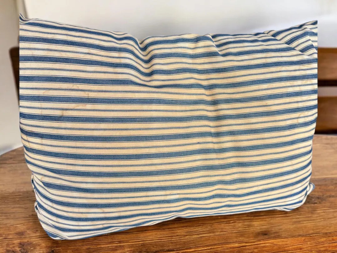 Vintage Indigo Blue and Khaki Stripe Ticking Feather Pillow - Etsy | Etsy (US)