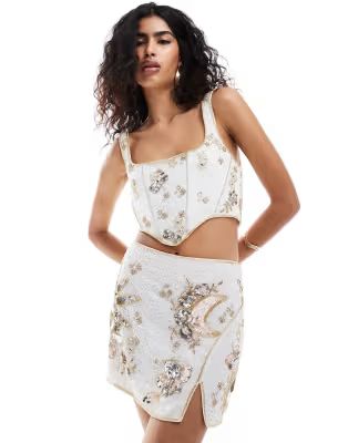 ASOS DESIGN celestial embellished sequin set mini skirt & top in white | ASOS (Global)