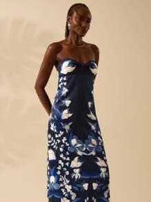 CAJUNI Women Boho Tropical Floral Print Vacation Casual Sleeveless Backless Tied Front Dress, Blu... | SHEIN