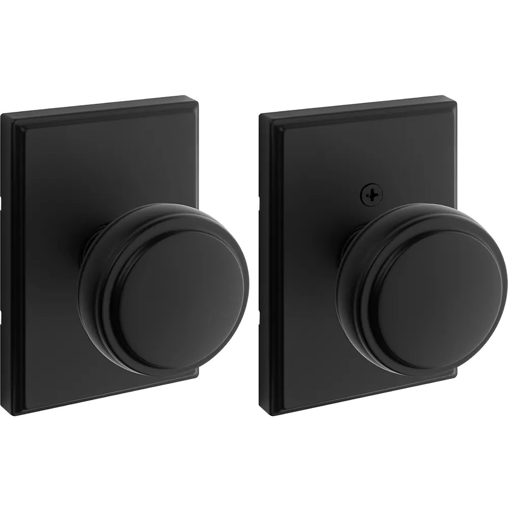 Kwikset Signature Series Sora Rectangle Matte Black Interior or Hall/Closet Passage Door Knob one_size | 97201-148 | Lowe's
