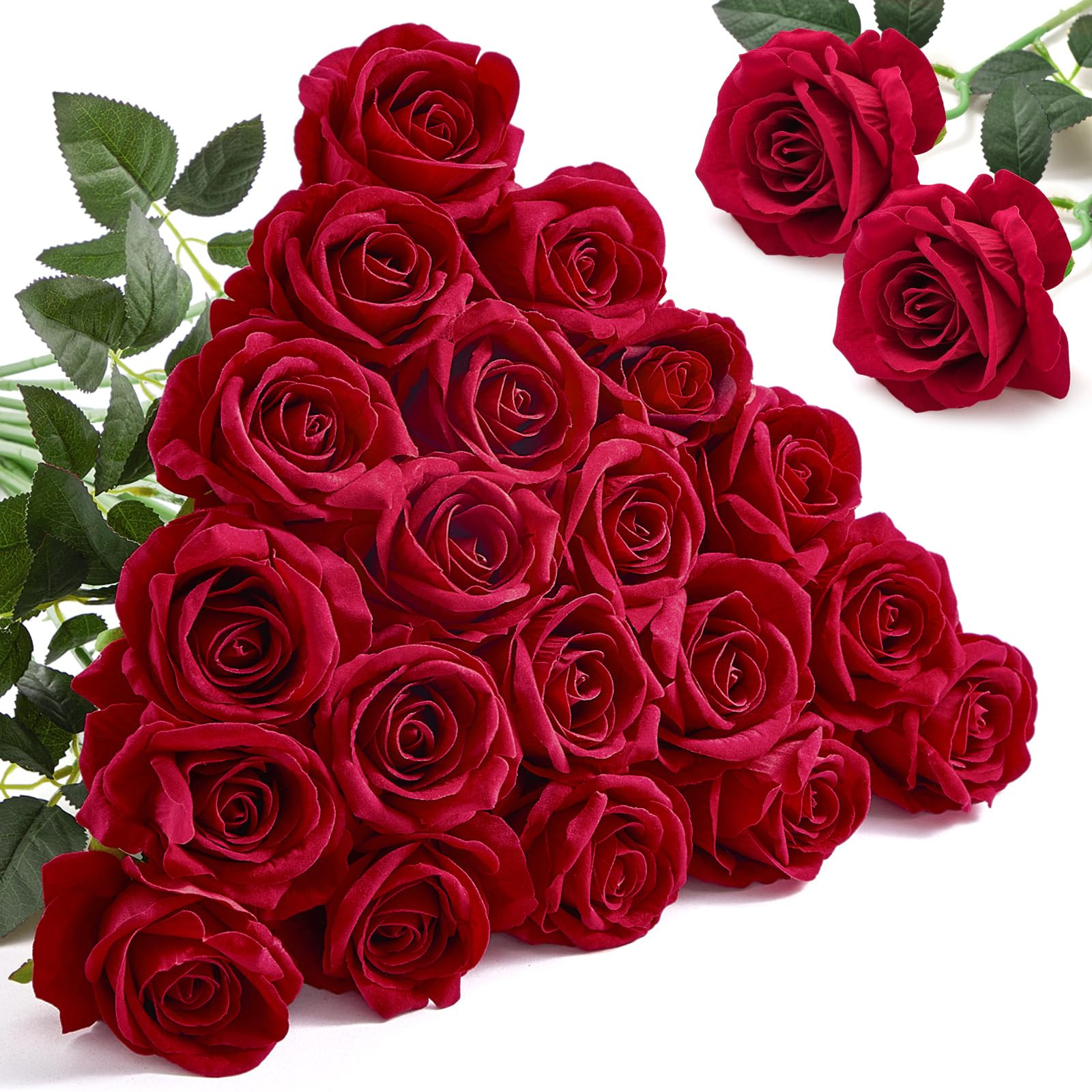 Alecono Red Roses 20Pcs - 4in Real Touch Artificial Roses, Velvet Soft Fake Flowers with Long Ste... | Amazon (US)