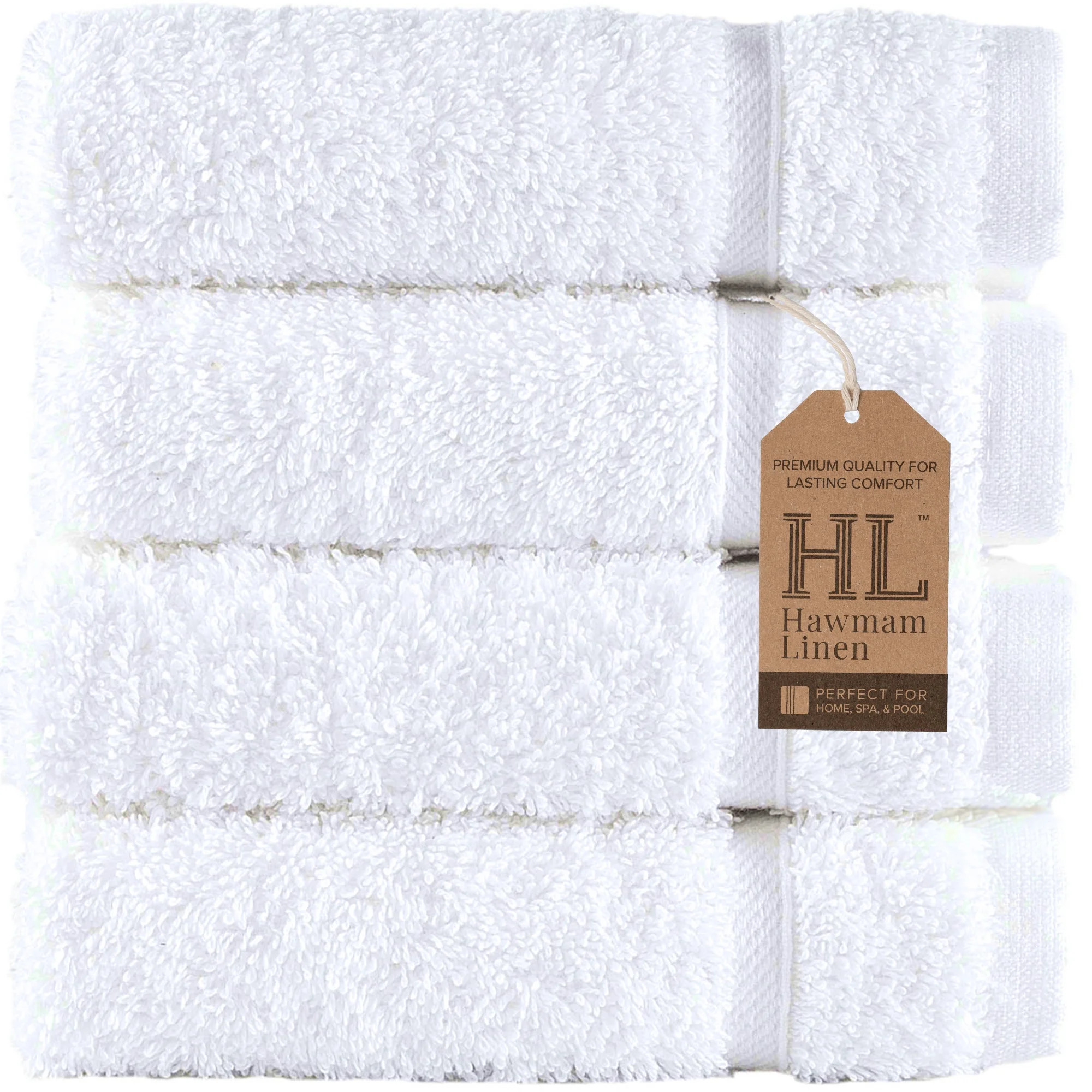 Hawmam Linen Luxury White Wash Cloths - Set of 4 Thick 13' x 13' Hotel Quality, Turkish Cotton, P... | Walmart (US)