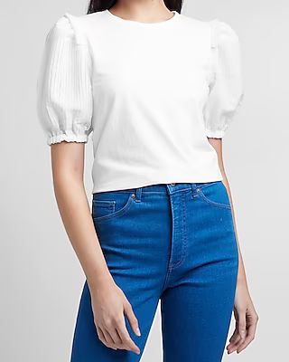 Pleated Organza Puff Sleeve Tee | Express