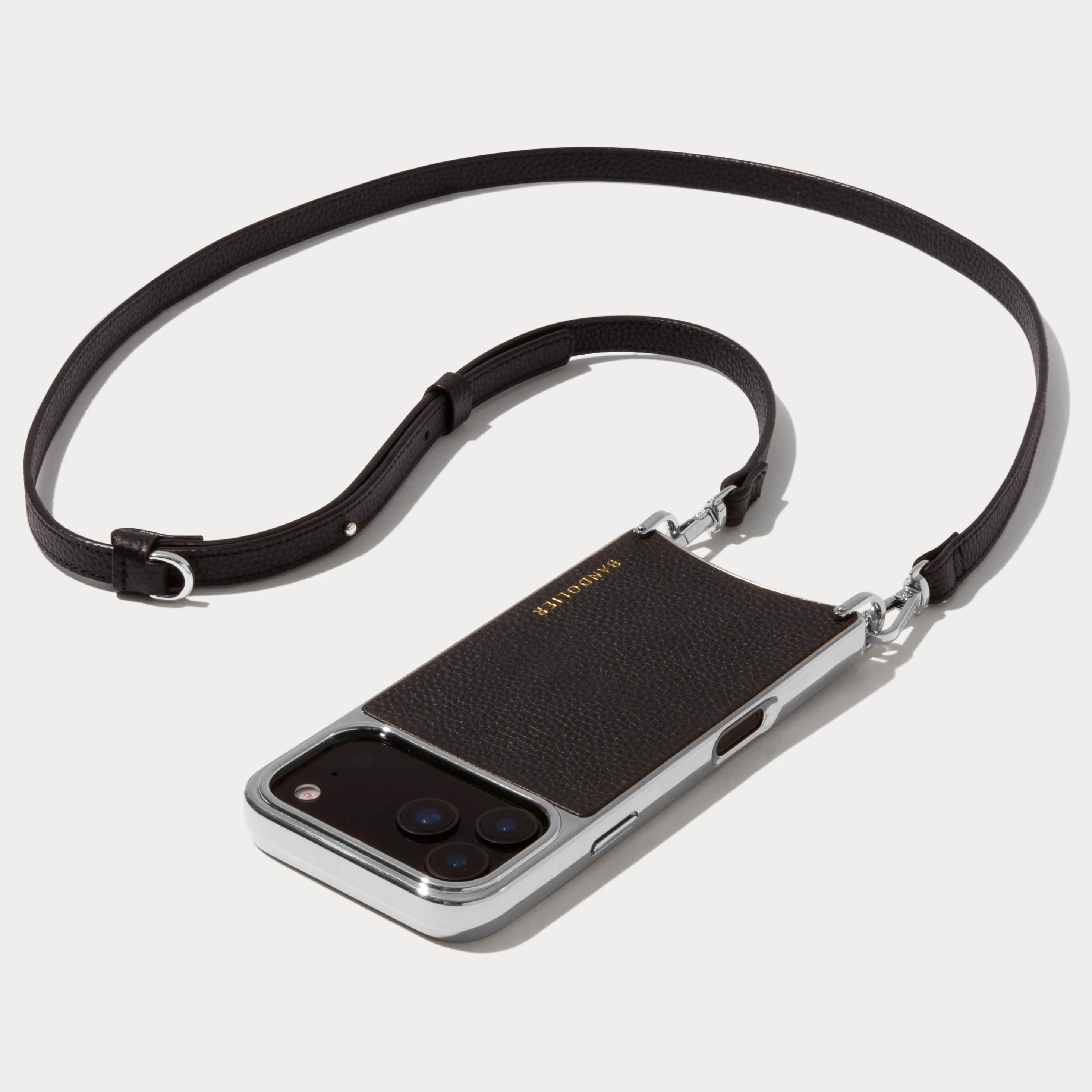 Rayna Chrome Crossbody Phone Case - Black/Chrome Silver | Bandolier