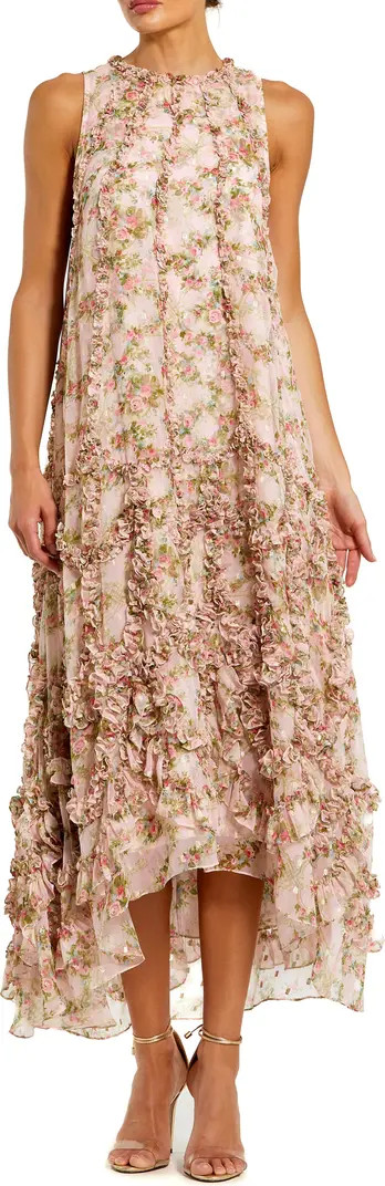 Sleeveless Floral Print Chiffon Micro Ruffle Gown | Nordstrom