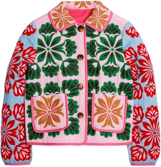 Women's Print Panelled Quilted Cotton Jacket Long Sleeve Pocket Cardigan Autumn Winter Daily Oute... | Amazon (US)