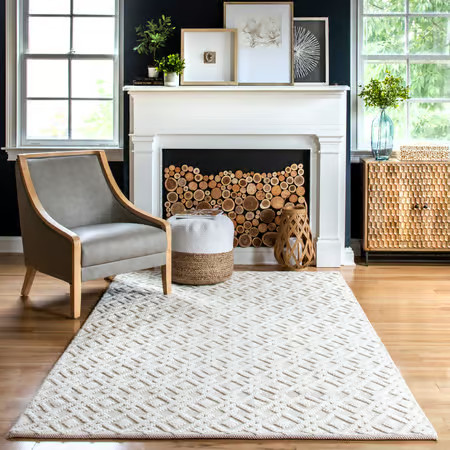 Ivory Diamond Trellis Texture Area Rug | Rugs USA