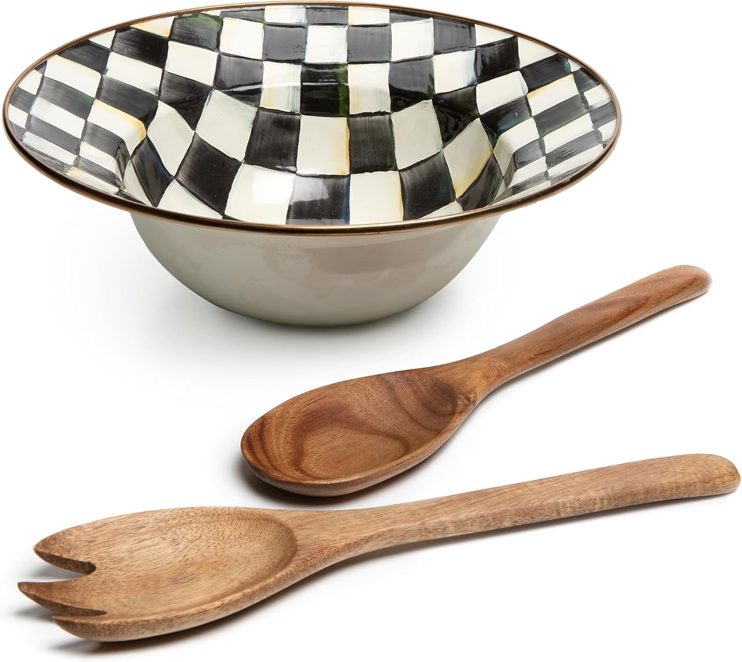 MACKENZIE-CHILDS Enamel Salad Serving Set, Enamel Bowl and Wooden Salad Servers, Decorative Kitch... | Amazon (US)