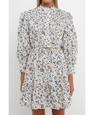 English Factory Women's Floral Print Pintuck Smock Mini Dress - Macy's | Macys (US)
