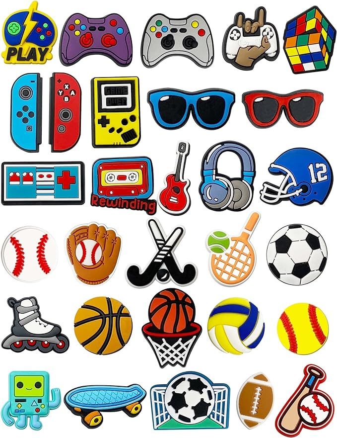 30 PCS Shoe Charms Fits for Boys, Sports, Basketball, Football, Baseball, Soccer, Sneaker, Video ... | Amazon (US)