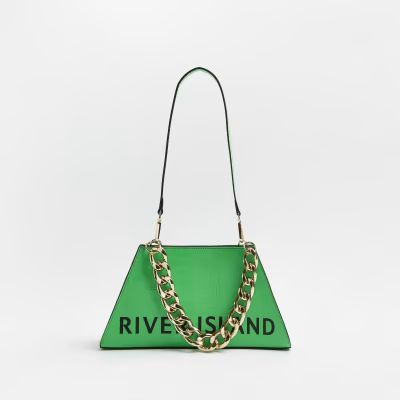 Green croc embossed RI logo shoulder bag | River Island (UK & IE)