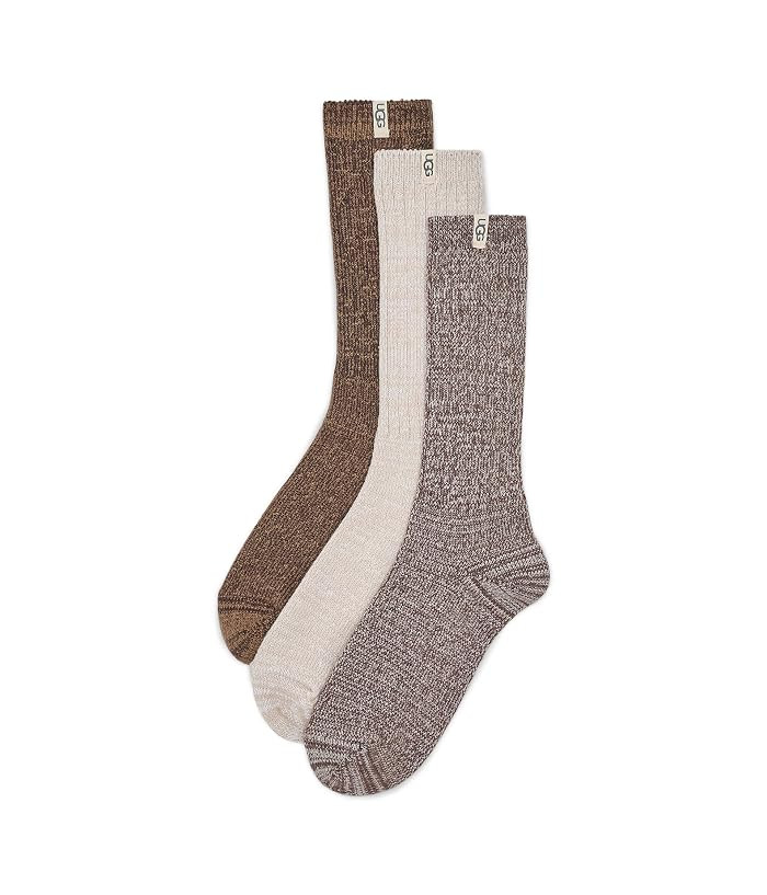 UGG Rib Knit Slouchy Crew 3 Pack (Pink Cedar / Chestnut / Rubious) Women's Crew Cut Socks Shoes | Zappos.com
