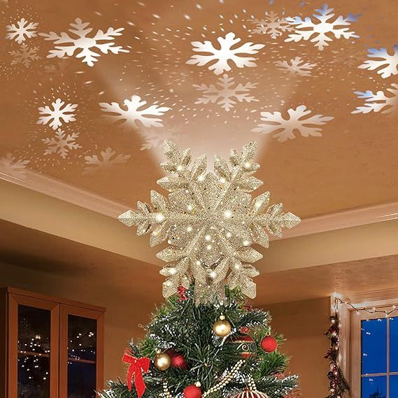 DG-Direct Christmas Tree Topper Lighted with Golden Snowflake Projector, Led Rotating Magic Snowf... | Amazon (US)