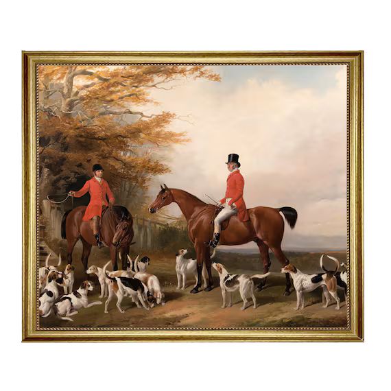 The Meeting Fox Hunt Scene Oil Painting Print Reproduction on Canvas in Antiqued Gold Frame | Etsy (US)