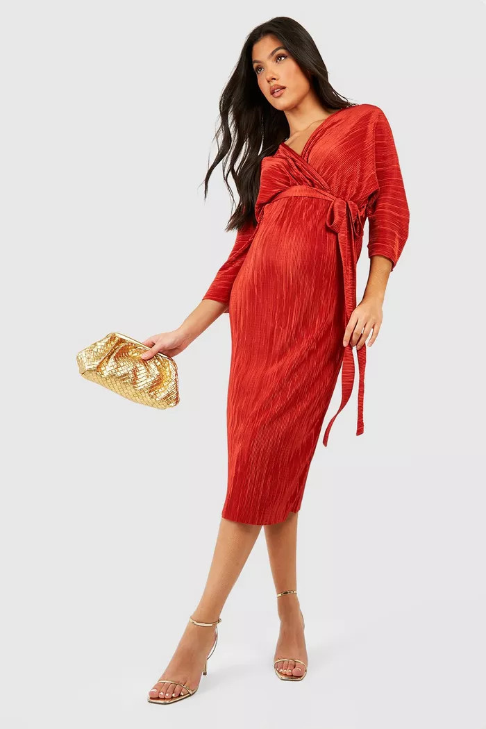 Maternity Plisse Belted Shirt Dress | boohoo (US & Canada)