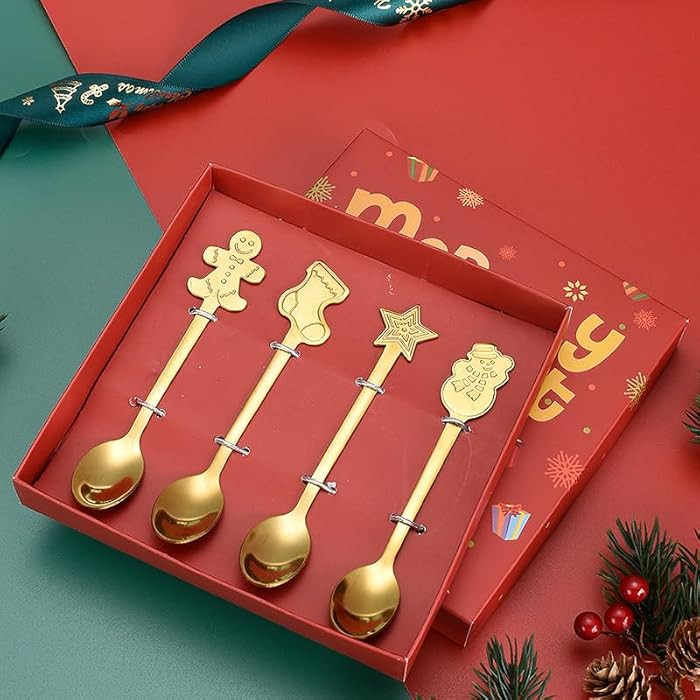 Christmas Spoon 4pcs Stainless Steel Christmas Tree Tea for Home, Xmas Coffee Dinner Forks Desser... | Amazon (US)