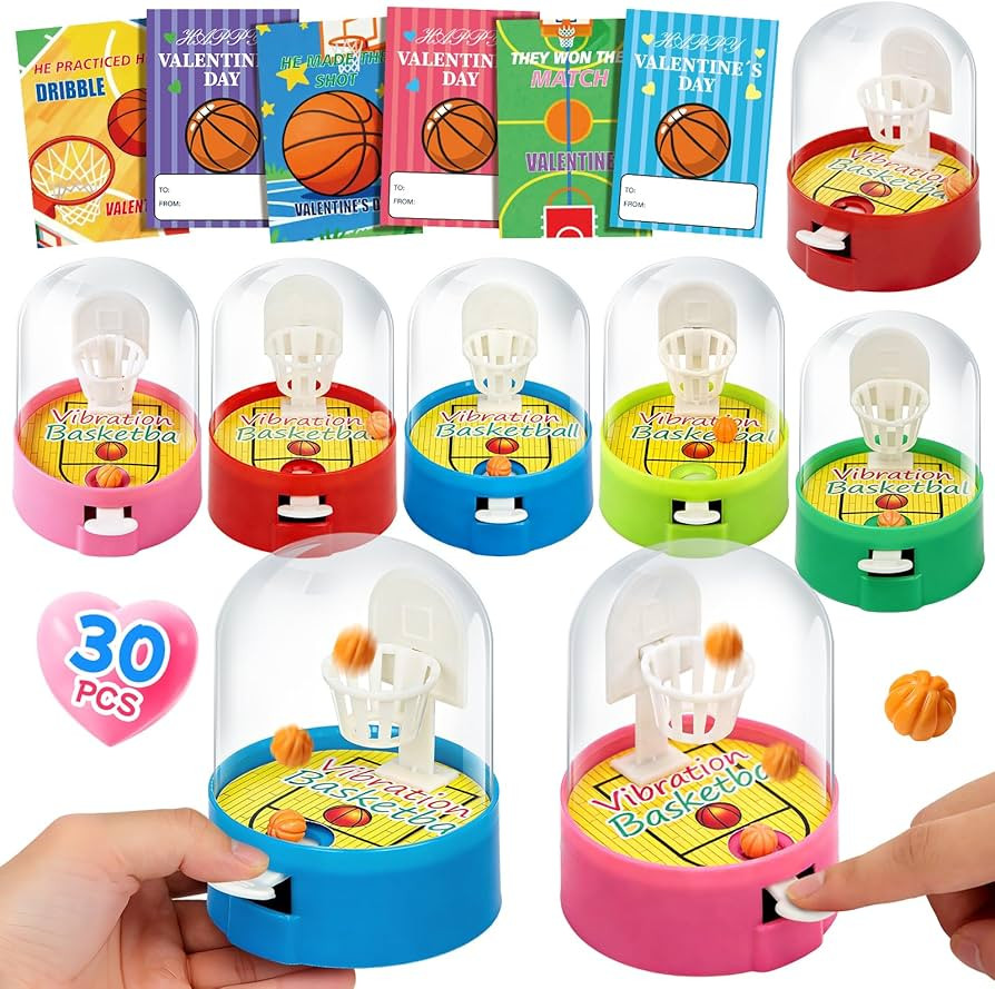 30-Pack Valentine’s Day Mini Finger Basketball Shooting Toys Bulk with Cards for Kids Handheld ... | Amazon (US)