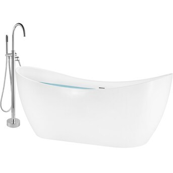 AKDY BT0090-14 28.7-in x 66.9-in Glossy White Acrylic Oval Freestanding Soaking Bathtub with Fauc... | Lowe's