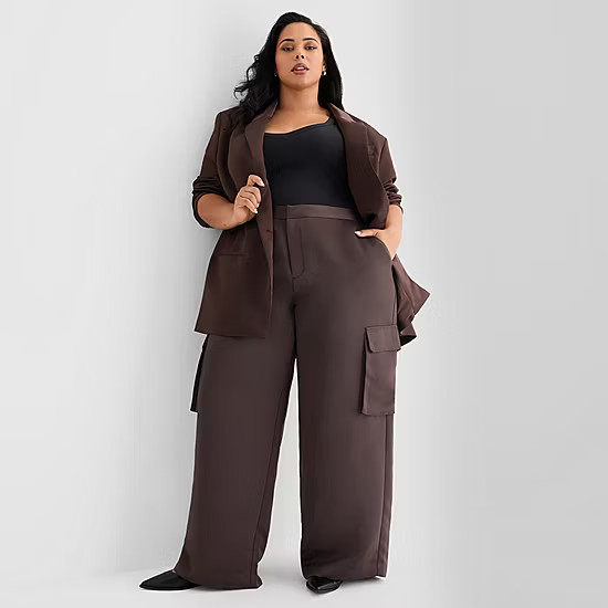 new!Ashley Graham Satin Womens Plus Straight Trouser | JCPenney