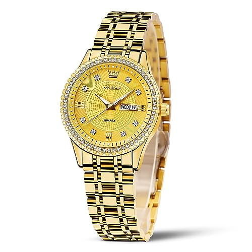 OLEVS Watch Women, Womens Gold Watch, Gold Ladies Dress Watches for Women Dainty Small Face Stainless Steel Waterproof Women's Wrist Watches Luxury Diamond Quartz Analog Female Wristwatch with Date | Amazon (US)