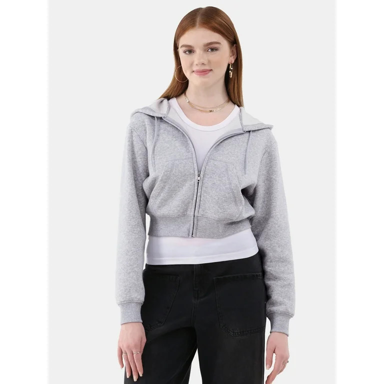 No Boundaries Cropped Fleece Zip Hoodie, Women’s | Walmart (US)