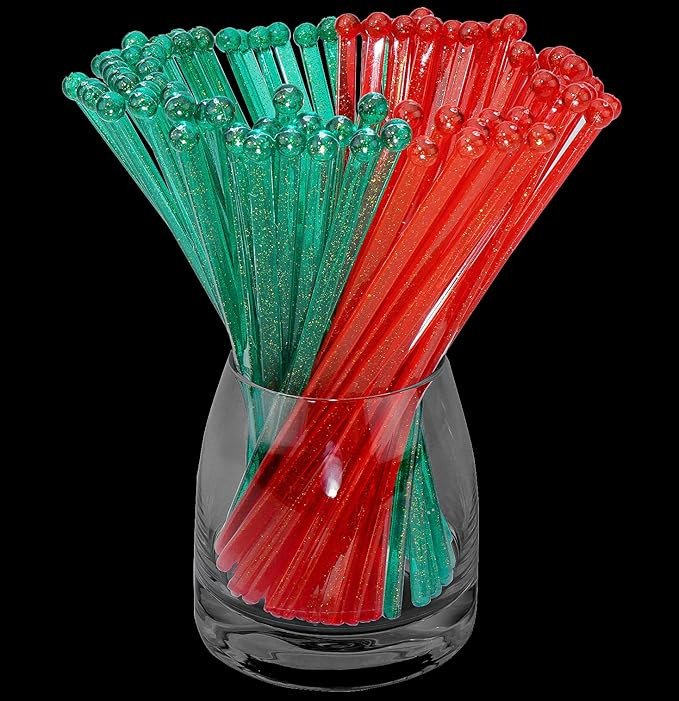 100-PCS Christmas Green and Red Glitter Plastic Swizzle Sticks, Crystal Cake Pops, Cocktail Coffe... | Amazon (US)
