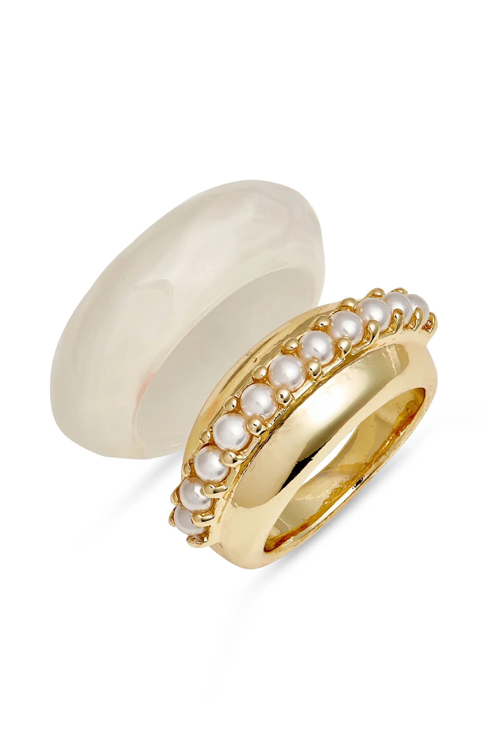 Set of 2 Resin & Faux Pearl Rings | Nordstrom