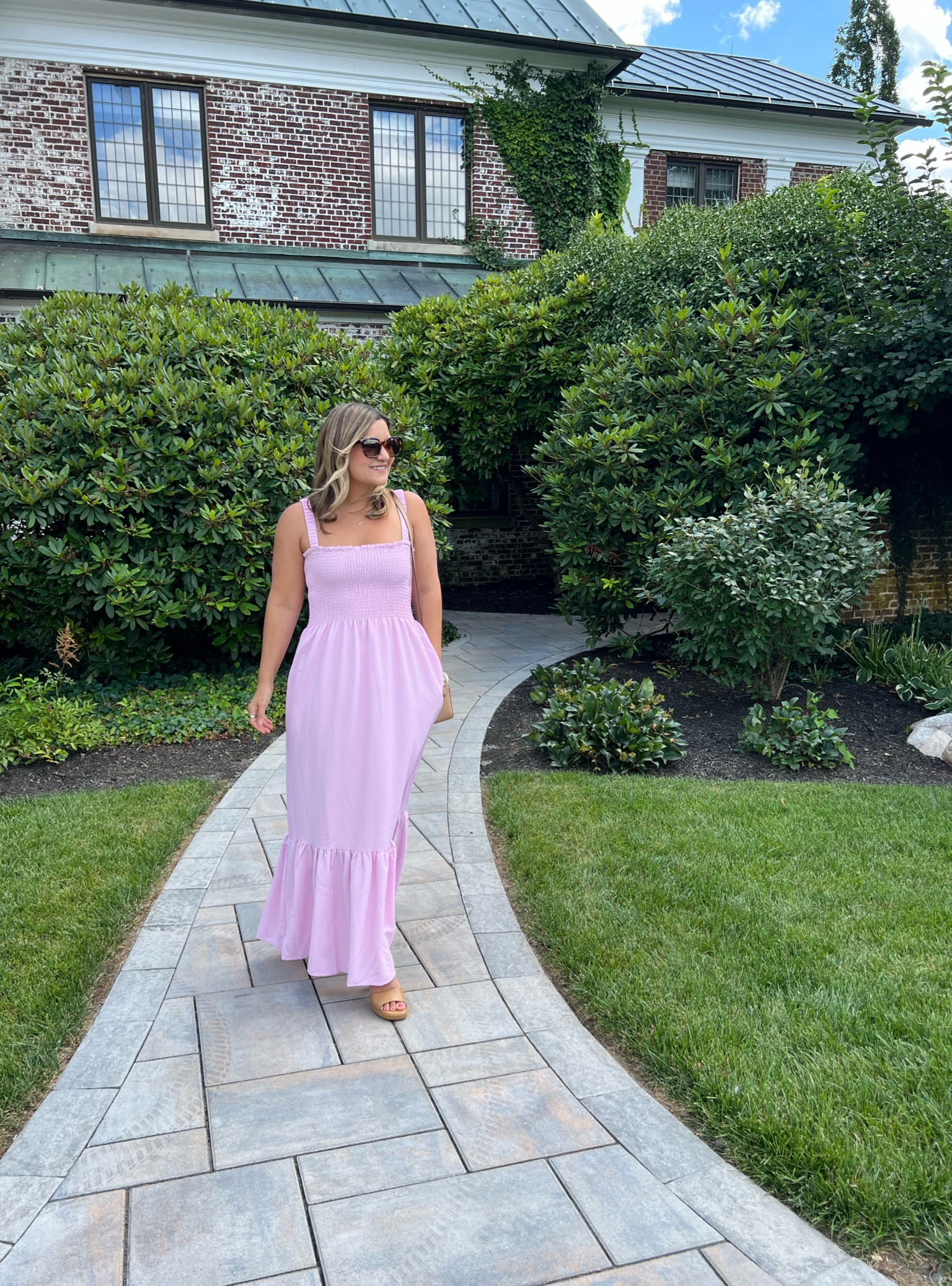 The comfiest dress for events - and this is their wrinkle free crepe which I didn’t even need to steam after taking out of my suitcase 🤯 I got a size small but an XS would have been fine too because of the smocking. It’s a little long with flats but perfect with a little heel on me.

#LTKFind #LTKwedding #LTKSeasonal