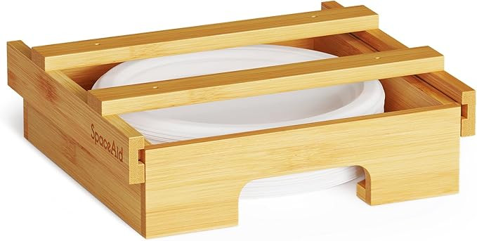 SpaceAid 9-inch Paper Plate Dispenser, Under Cabinet Bamboo Plates Holder, Kitchen Counter Vertic... | Amazon (US)