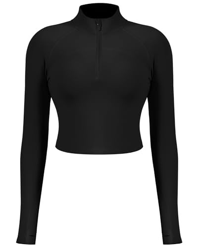 AVGO Women's Cropped Workout Jacket Lightweight Stretchy Half Zip Up Athletic Slim Fit Yoga Sportwear Gym Running Jackets(Black,X-Large) | Amazon (US)
