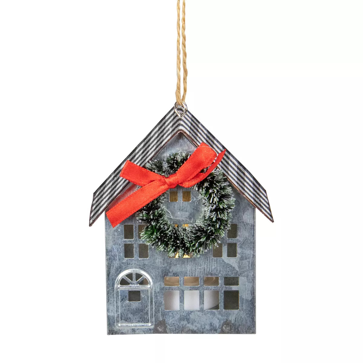 Northlight 3.5" LED Lighted Galvanized House with Wreath Christmas Ornament | Target