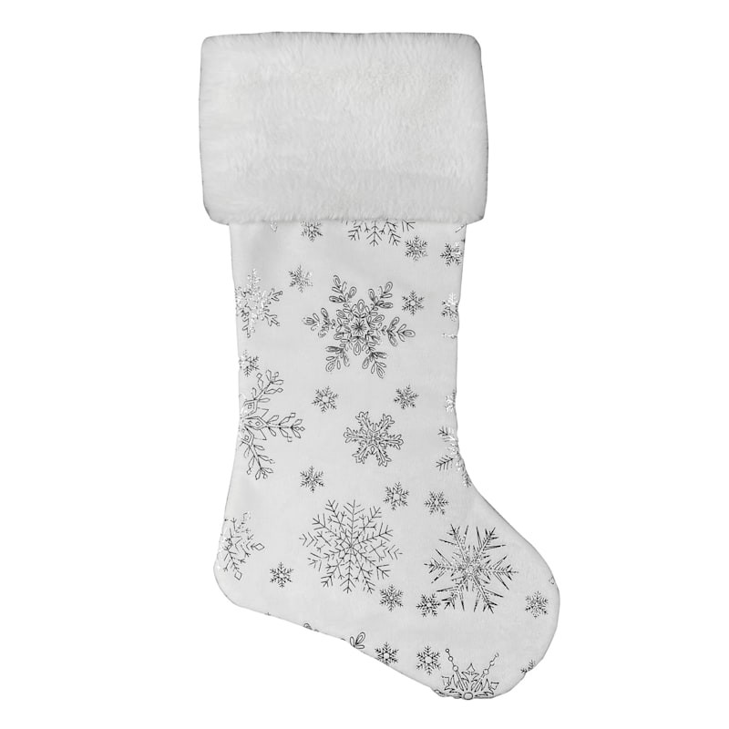 White & Silver Snowflake Stocking, 20" | At Home