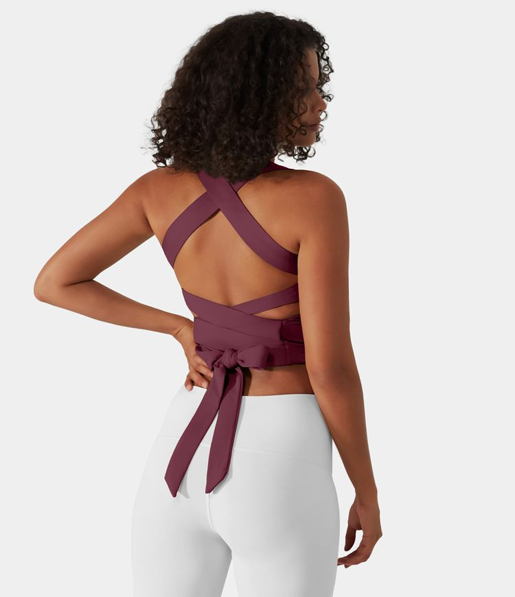 Softlyzero™ Airy Backless Padded Crisscross Tie Back Cool Touch Workout Cropped Tank Top | HALARA