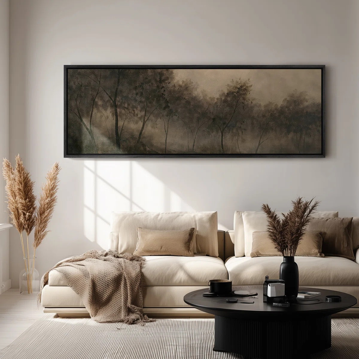Framed Canvas Wall Art - Moody Foggy Forest Landscape with Soft Neutral Atmosphere - 16"x24", 24"... | Wayfair North America
