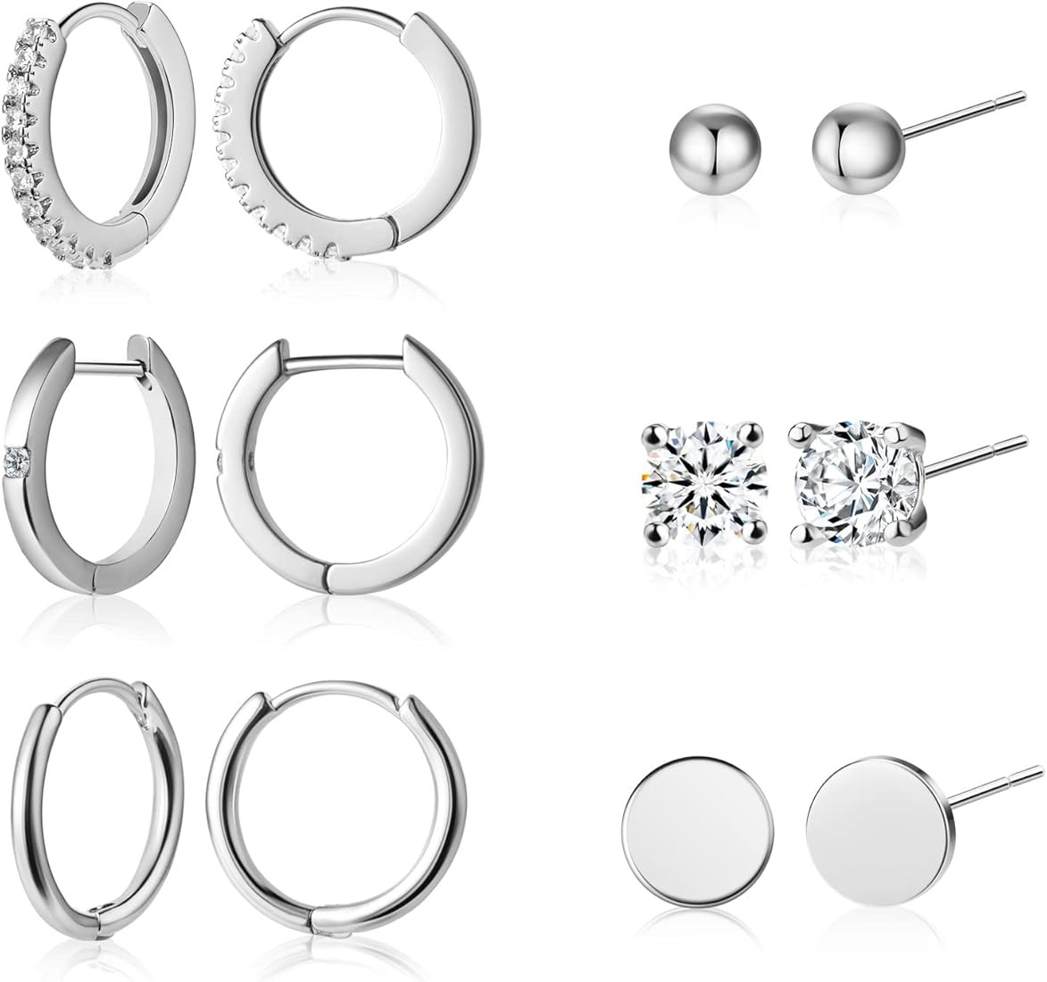 Stud and Hoop Earrings Set for Women 18K Gold Filled CZ Small Ball Studs Huggie Earrings Hypoalle... | Amazon (US)