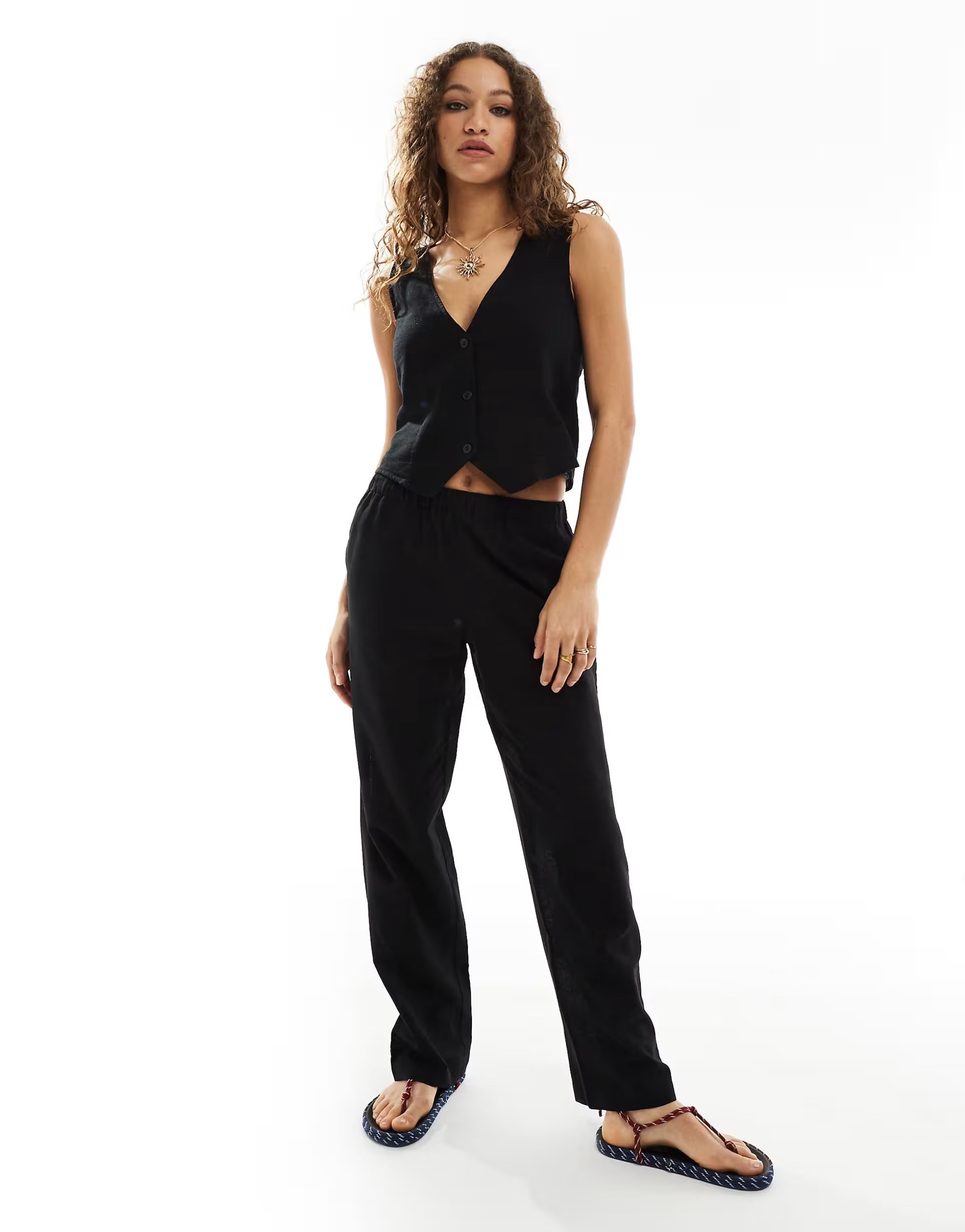 Monki co-ord linen blend waistcoat in black | ASOS (Global)