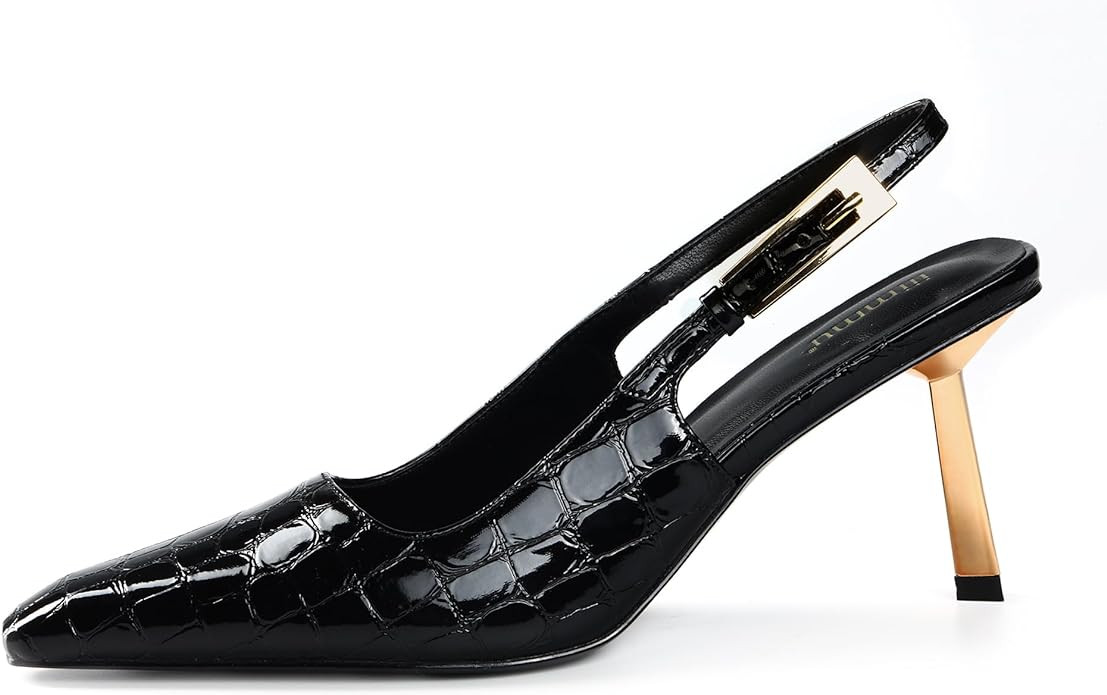 iiimmu Slingback Heels for Women Closed Toe 3.5IN / 4IN Kitten Heels Women Pumps Square Toe Heele... | Amazon (US)