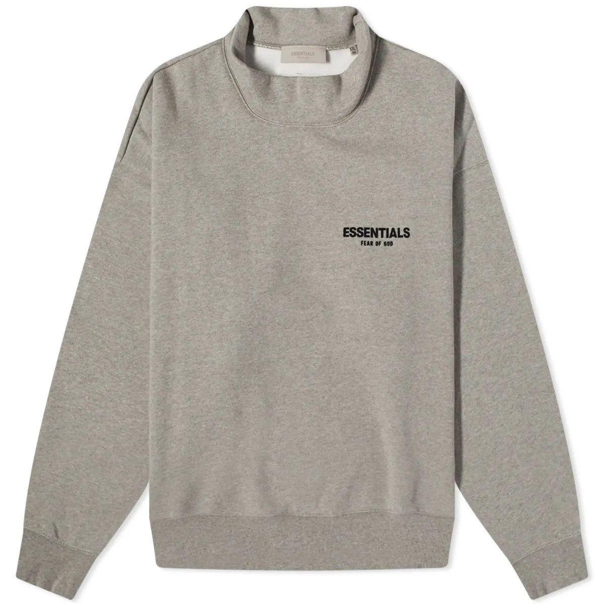 Fear of God ESSENTIALS Logo Mock Neck Sweat in Dark Oatmeal, Size Medium | END. Clothing