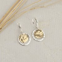 Mixed Metal Circle Earrings, Textured Disc Silver & Gold Lever-Back Two Tone Minimalist Jewelry Gift | Etsy (US)