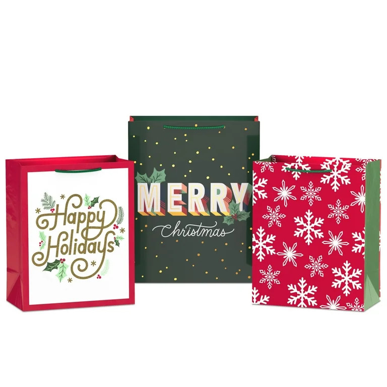 Hallmark 3-Pack Assortment Gift Bag Bundle (Happy Holidays Red and Green) | Walmart (US)