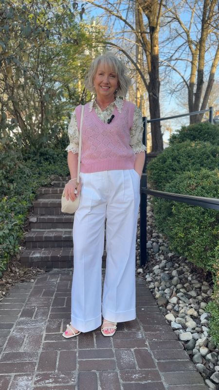 @me+emn #meandem #sponsored These white straight leg pants fit a little roomy for a very relaxed fit TTS or consider sizing down for a snugger fit in the waist. I’m wearing a 10. The shoes fit TTS, as do the tops. 

#LTKmidsize #LTKover40 #LTKSeasonal