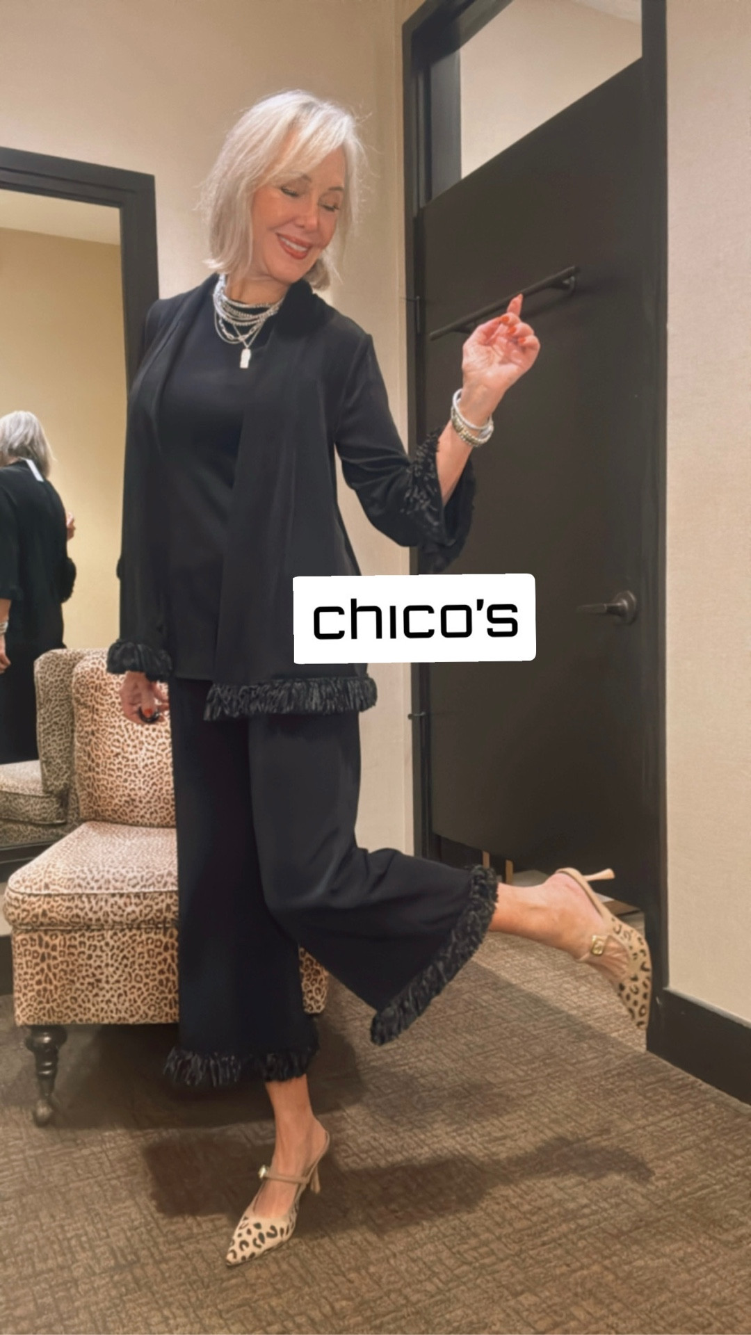 Travelers fringe hem jacket 
Cringe him crop pants and convertible
Tank 
Flower broach 
Silver and rhinestone necklace 
Holiday style
Holiday outfit



#LTKOver40 #LTKSaleAlert #LTKParties