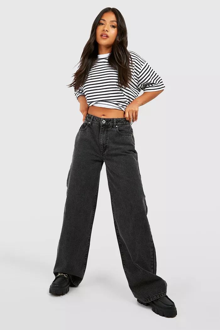 Petite Basics High Waisted Super Wide Leg Jeans | Boohoo.com (UK & IE)