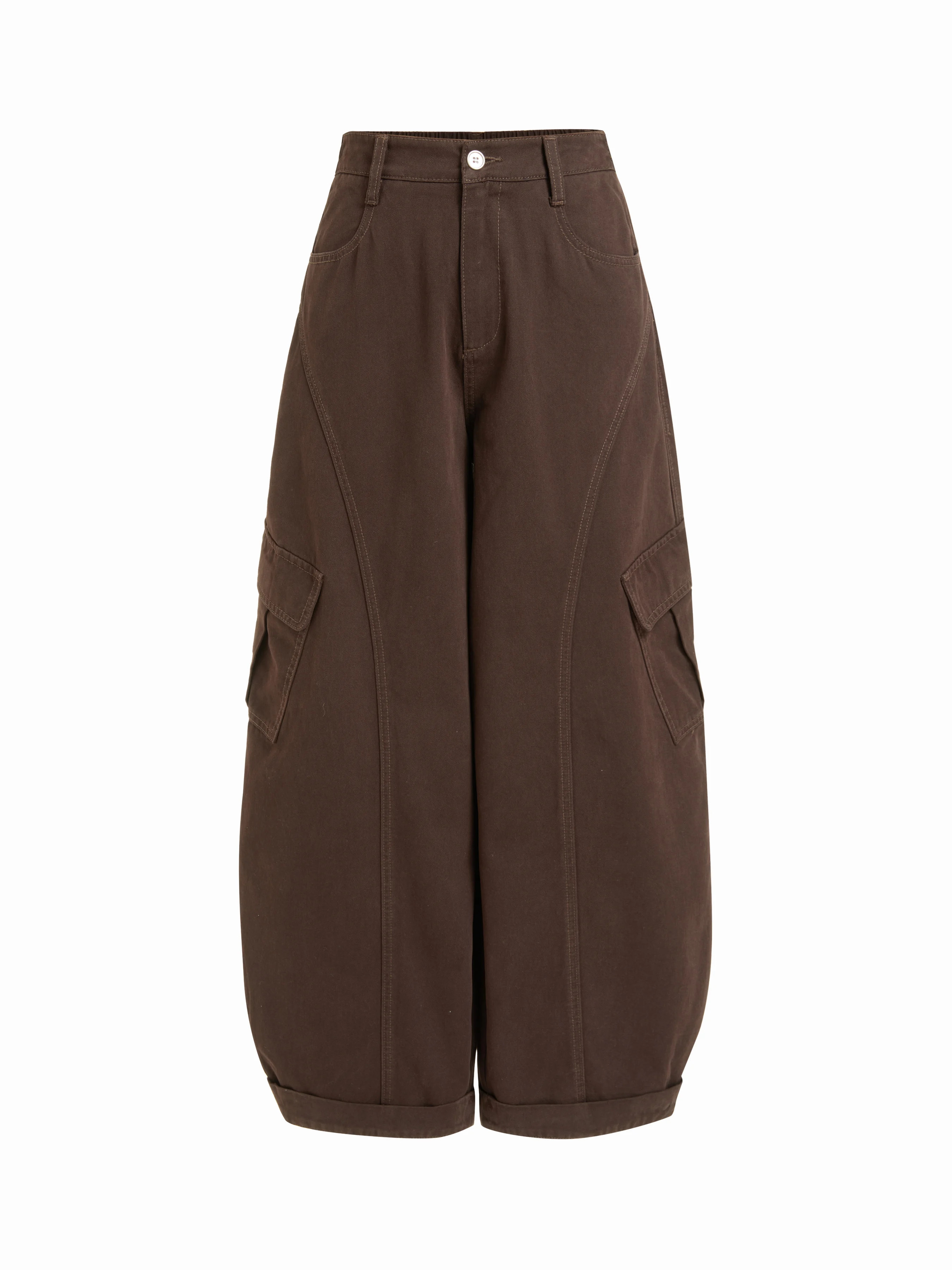 Woven Cotton-blend Mid Rise Pocket Barrel-leg Trousers For Daily Casual | Cider