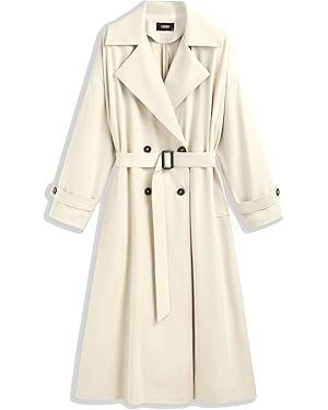CIDER Oversized Solid Collar Long Trench Coat With Belt | Amazon (US)